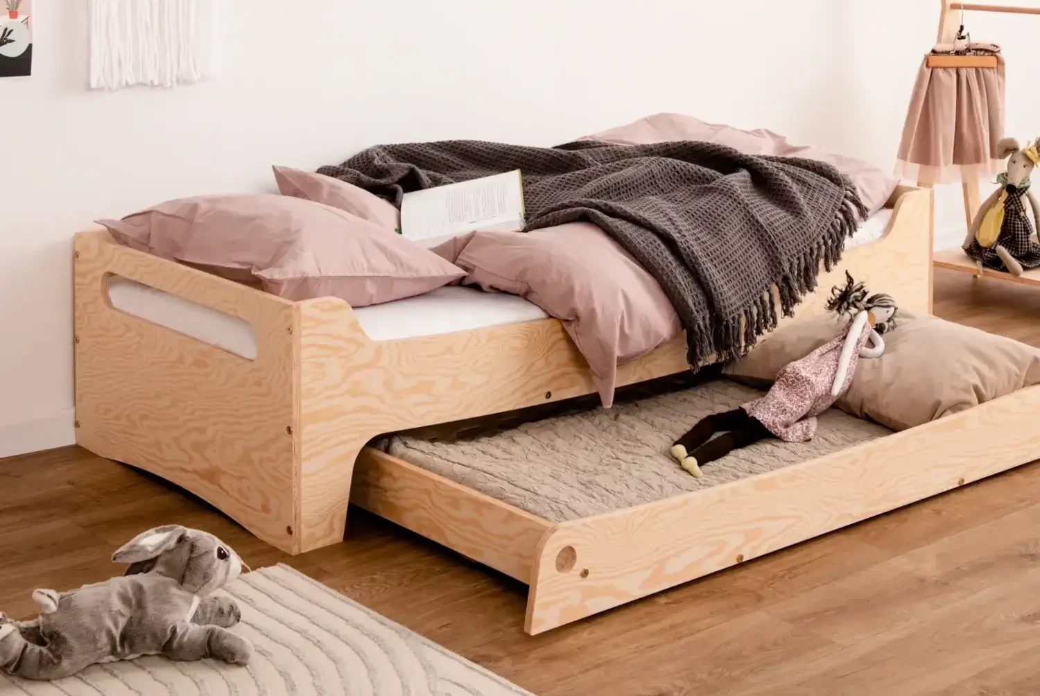 Łóżko dziecięce z szufladą i stelażem TILA 10 Montessori Drewniane